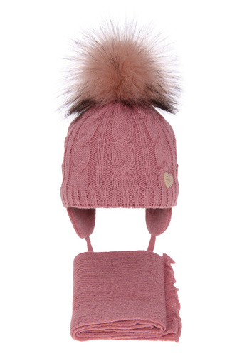 Winterset Mädchen: Mütze und Schal mit Bommel Rosa Morena