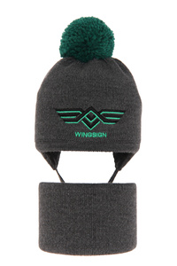 Winterset Jungen: Mütze und Schlauchschal mit Bommel Grau Wings