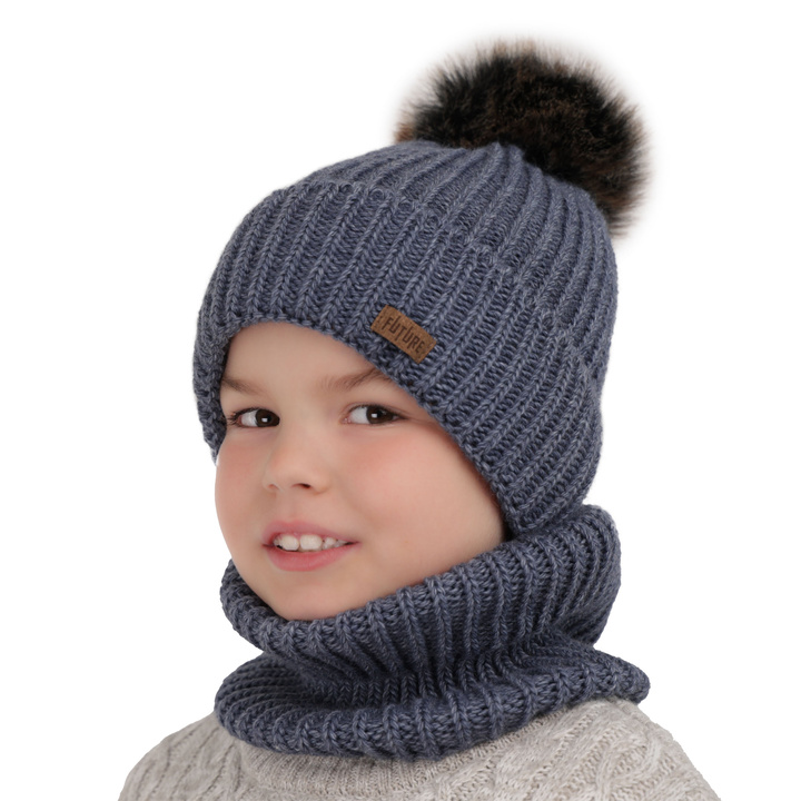 Winterset für Jungen: Mütze und Schlauchschal mit Bommel in Navy Blau Wonder