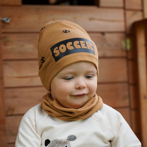 Herbst und Frühlingsset Jungen: Mütze und Schlauchschal Orange Soccer