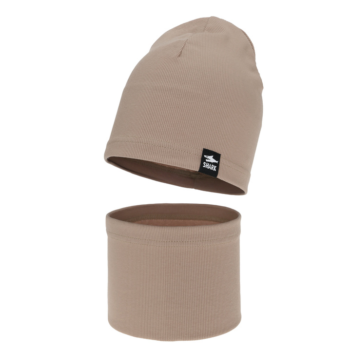 Herbst und Frühlingsset Jungen: Mütze und Schlauchschal, dunkelbeige, Baumwolle, Rumel
