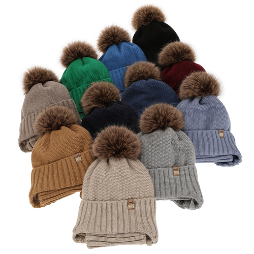 Winterset für Jungen: Mütze und Schlauchschal mit Bommel Beige Kayen