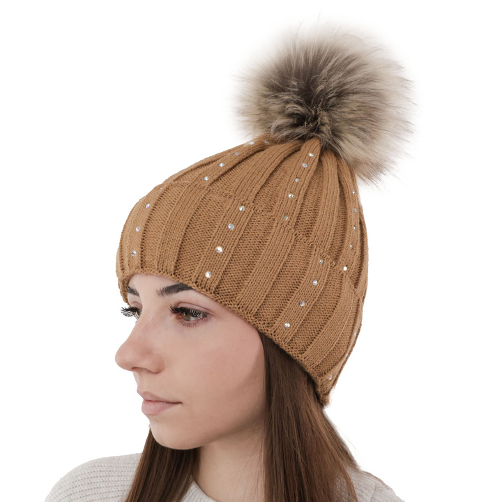 Wintermütze Damen mit Bommel Camel Mada
