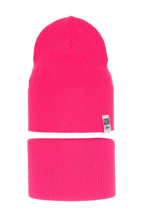 Herbst und Frühlingsset Mädchen: Mütze und Schlauchschal, mit Baumwolle, Rosa Farinka
