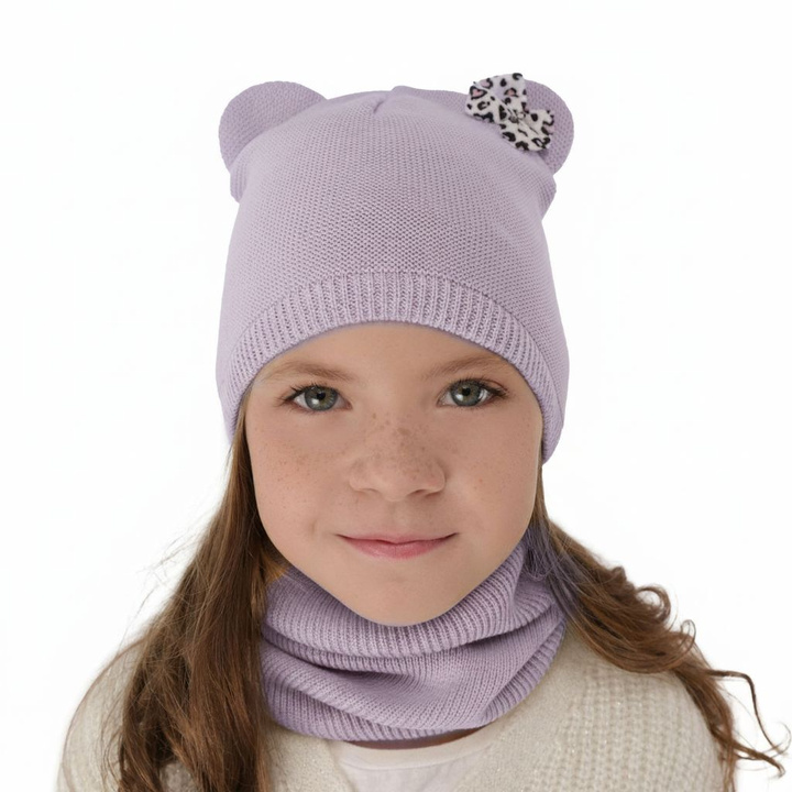 Herbst und Frühlingsset Mädchen: Mütze und Schlauchschal, mit Baumwolle, Violett Nicolette