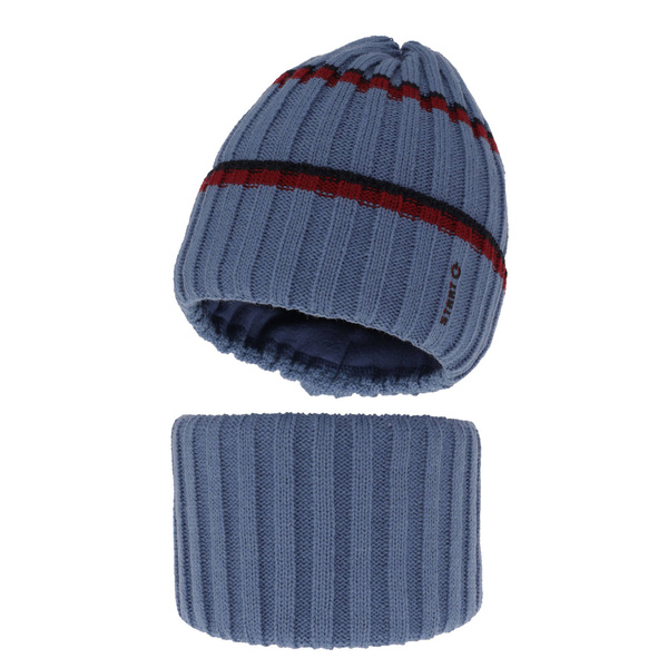 Winterset für Jungen: Mütze und Schlauchschal in Blau Bastien