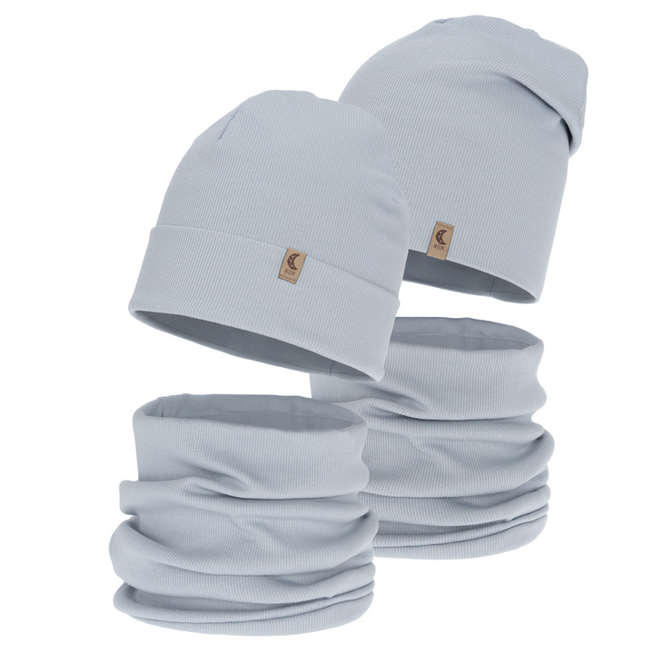 Herbst und Frühlingsset Mädchen: Mütze und Schlauchschal, grau, Baumwolle, Bravura