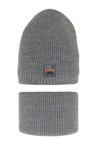 Winterset Jungen: Mütze und Schlauchschal Grau Gami