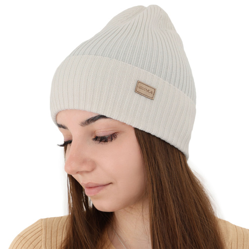  Damenmütze Frühling- Winter Beige 100% extrafeine Merinowolle Sophie