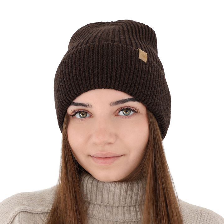 Wintermütze Damen 100% extrafeine Merinowolle Braun Isla