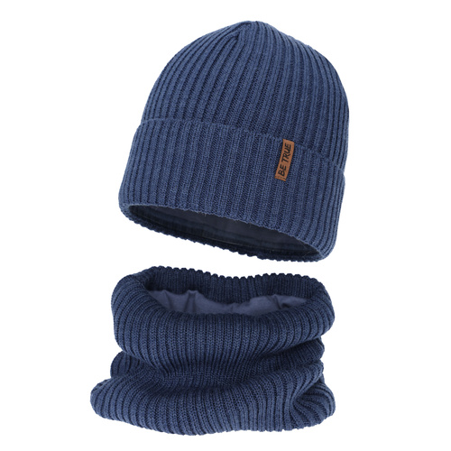 Winterset Jungen: Mütze und Schlauchschal, blau, mit Merinowolle, Colton