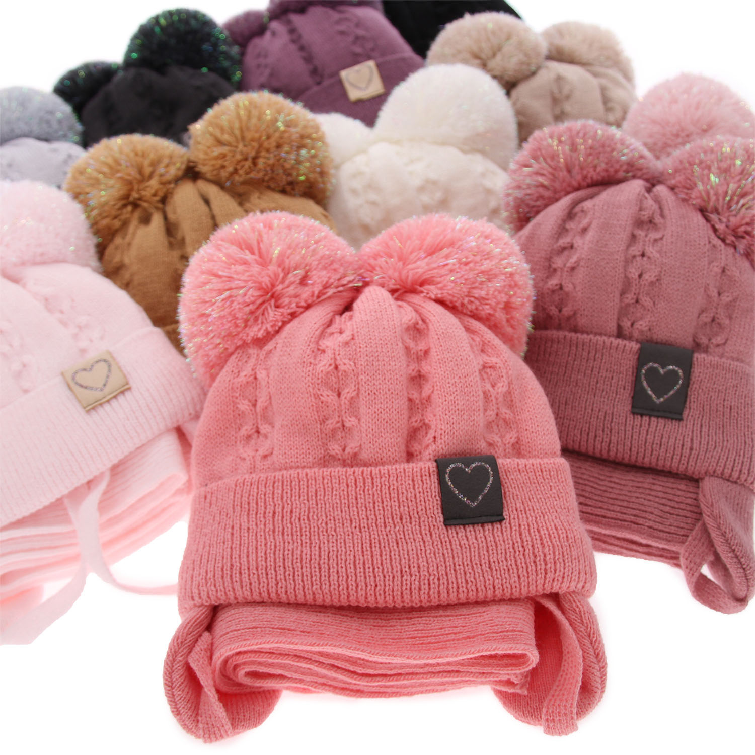Winterset Mädchen: Mütze und Schal mit zwei Bommeln Schwarz Rozi