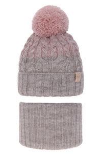Winterset Mädchen: Mütze und Schlauchschal mit Bommel Beige Zendaya