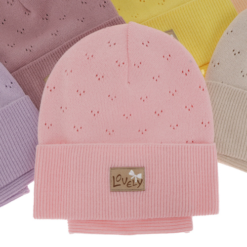 Herbst und Frühlingsset Mädchen: Mütze und Schlauchschal, mit Baumwolle, Beige Alisa