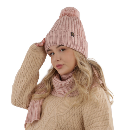 Winterset Damen: Mütze und Schal mit Bommel Beige Lupita