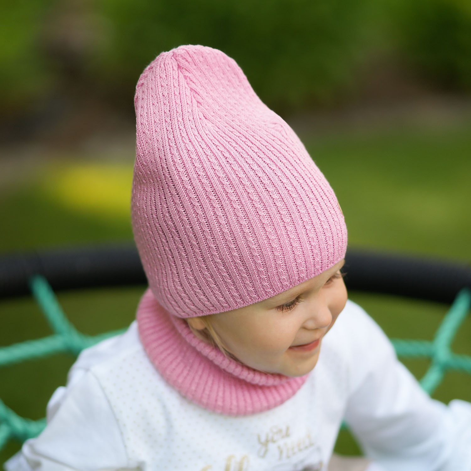 Herbst und Frühlingsset Mädchen: Mütze und Schlauchschal, mit Baumwolle, Schwarz Wega