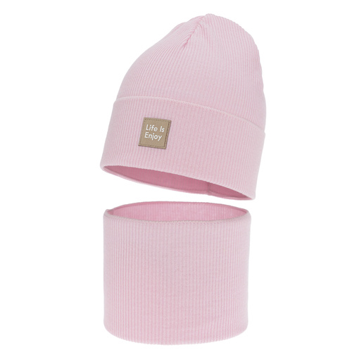 Herbst und Frühlingsset Mädchen: Mütze und Schlauchschal, mit Baumwolle, rosa, Zola