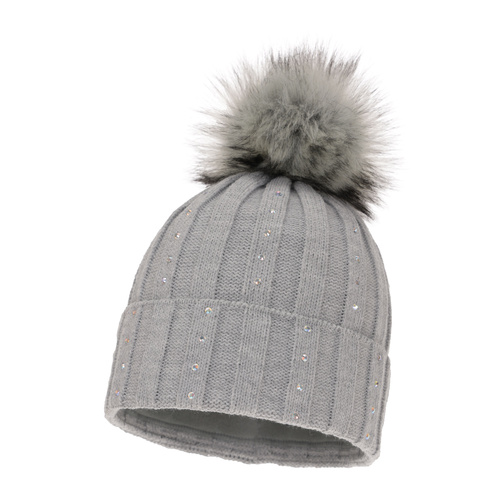 Wintermütze Damen mit Bommel Grau Mada