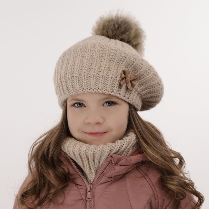 Winterset Mädchen: Mütze und Schlauchschal mit Bommel Rosa Polinezja
