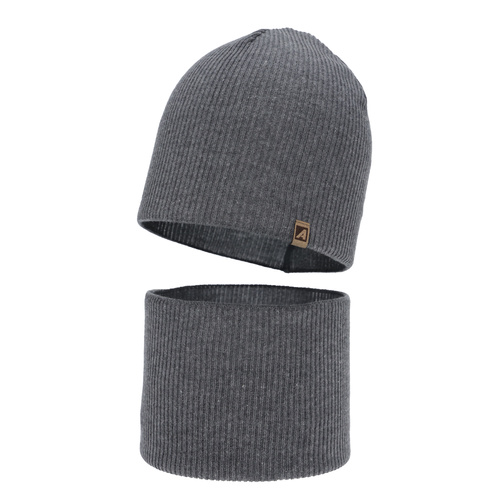 Herbst und Frühlingsset Jungen: Mütze und Schlauchschal, mit Baumwolle, grau, Lucer