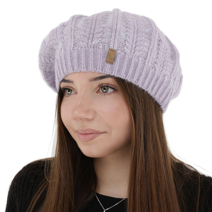 Winterberet Damen, violett, mit Merinowolle, Senja