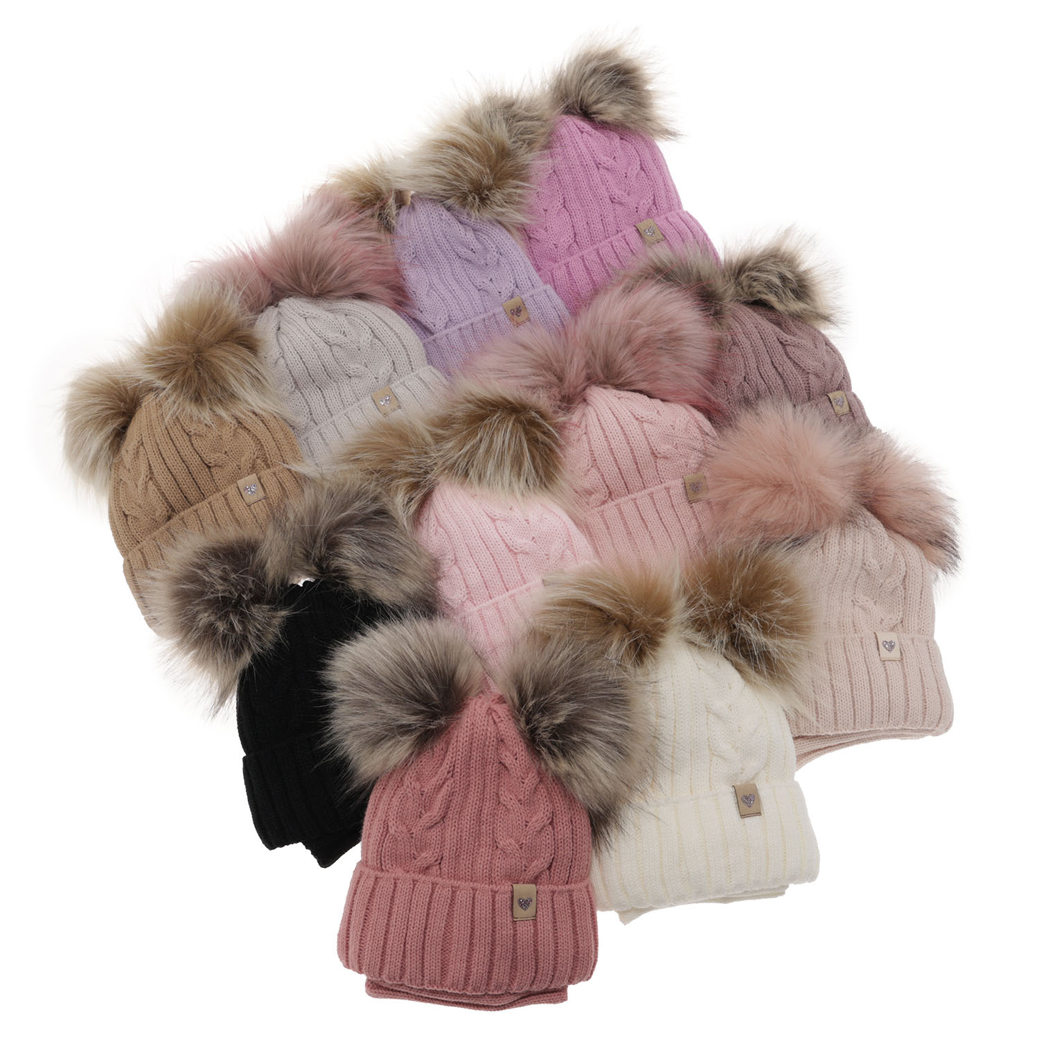 Winterset für Mädchen: Mütze und Schlauchschal mit zwei Bommeln in Camel Amala