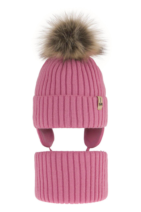 Winterset Mädchen: Mütze und Schlauchschal mit Bommel Rosa Preria