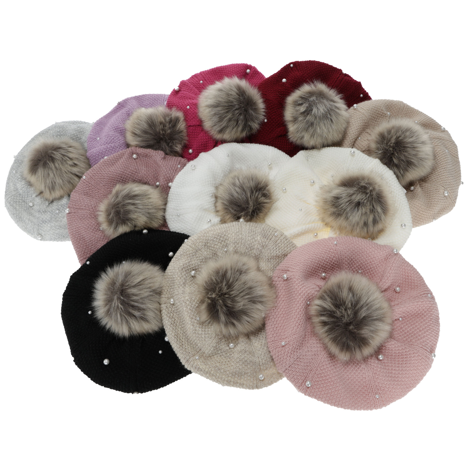 Winterset Mädchen: Beret und Schlauchschal, violett, mit Bommel, Fleecefutter, Jeanette
