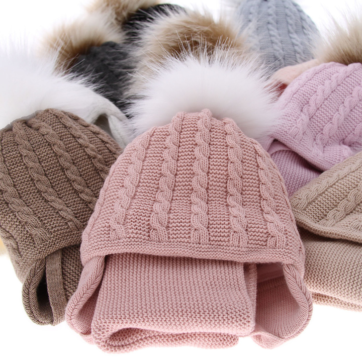 Winterset Mädchen: Mütze und Schlauchschal mit Bommel Rosa Klementin