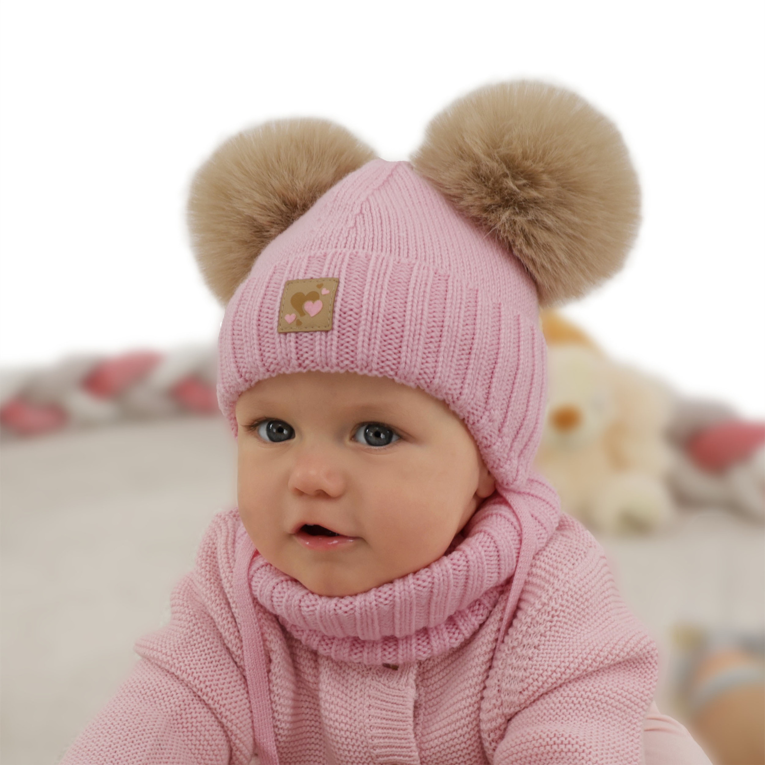 Mädchen Mütze und Schal, Winter Set, creme, 100% Merinowolle, gefüttert mit Wollfleece, Ronia