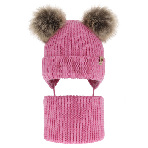 Winterset Mädchen: Mütze und Schlauchschal aus 100% extrafeiner Merinowolle in Rosa Silvia