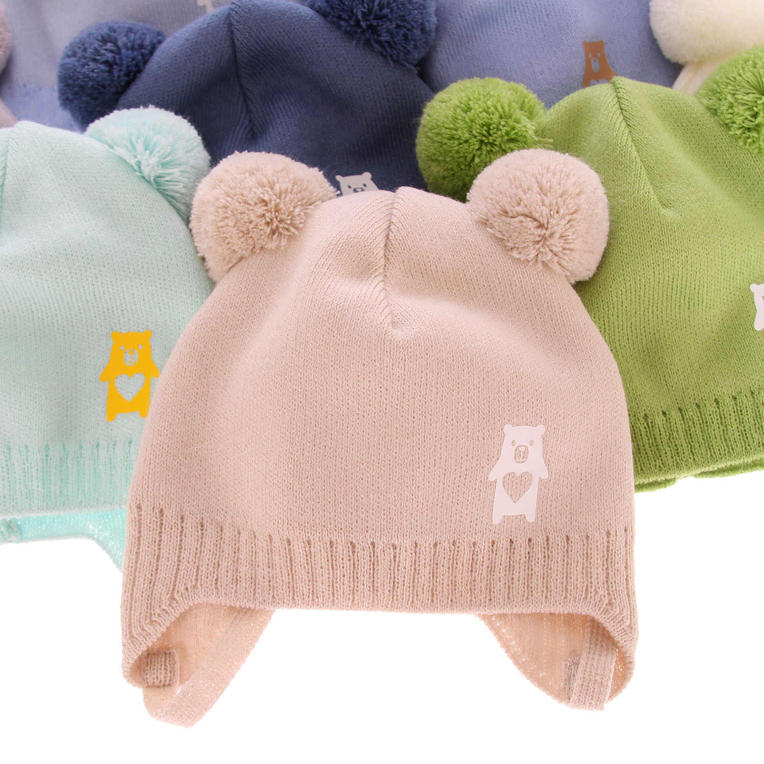 Herbst und Frühlingsmütze für Jungen mit zwei Bommeln Beige Barney