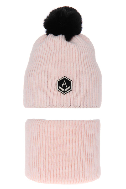 Winterset Mädchen: Mütze und Schlauchschal mit Bommel Rosa Franka