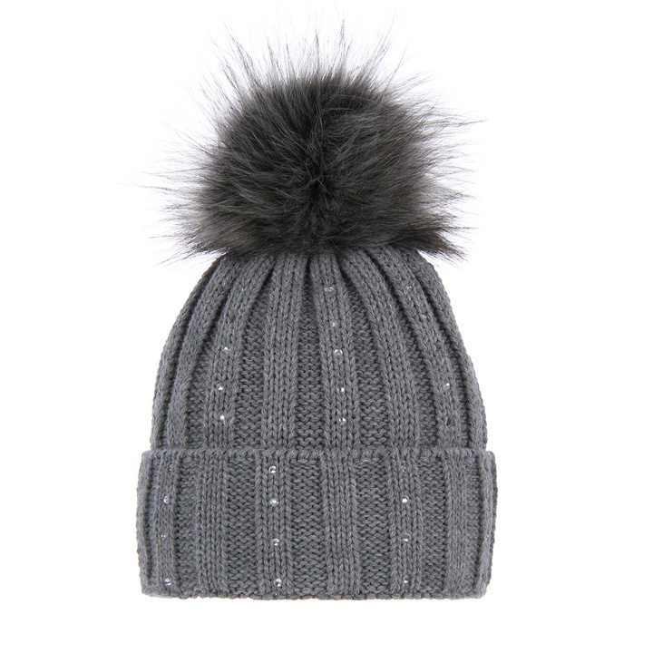 Wintermütze Damen mit Bommel Grau Magda