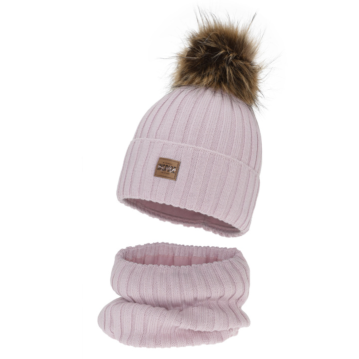 Winterset Mädchen: Mütze und Schlauchschal, lila, gefüttert mit Fleece, mit Merinowolle, Bellina