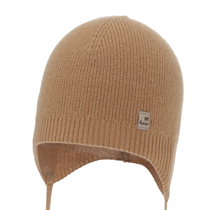 Herbst und Frühlingsmütze für Jungen, camel, mit Merinowolle und Kaschmir, wiązana, Tono