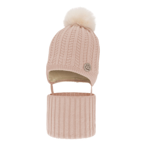 Winterset für Mädchen: Mütze und Schlauchschal mit Bommel in Rosa Kenta
