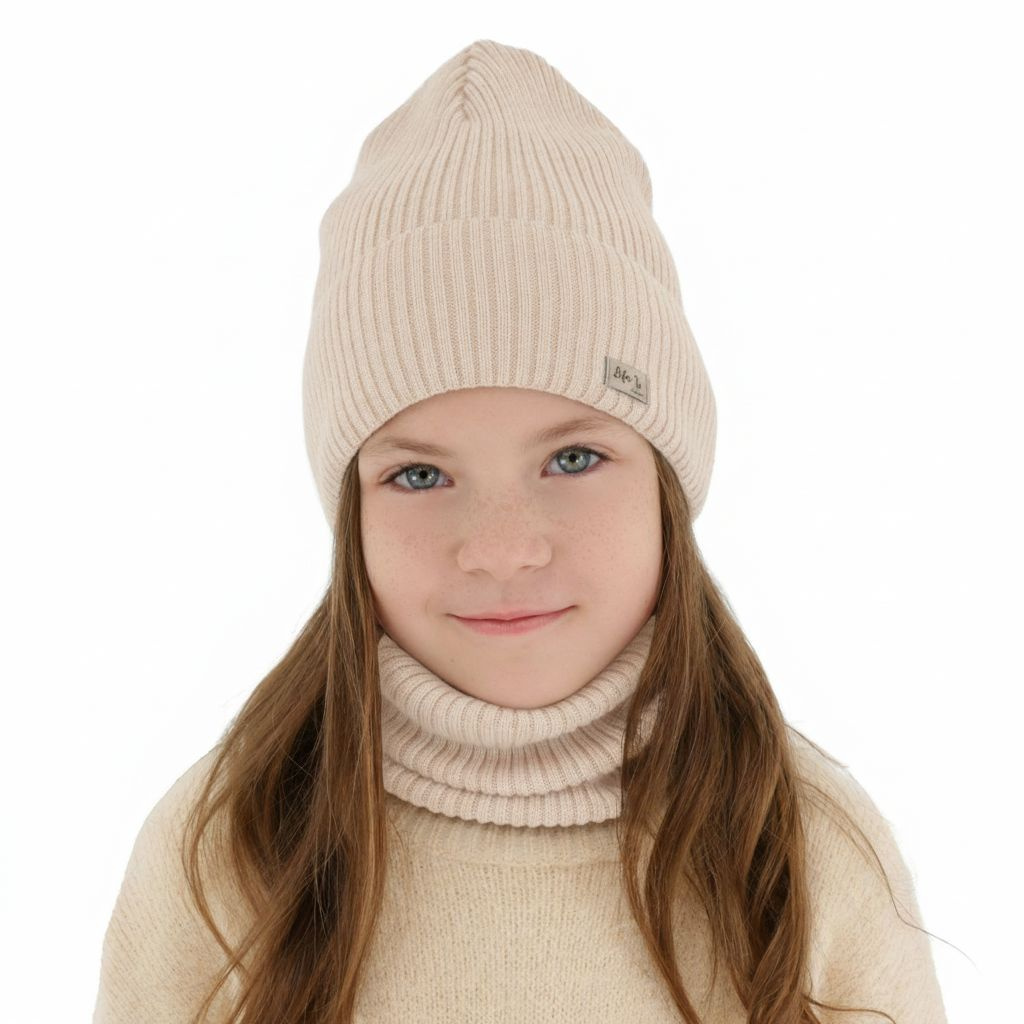 Herbst und Frühlingsset Mädchen: Mütze und Schlauchschal 100% extrafeine Merinowolle Rosa Itra