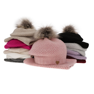 Winterset Mädchen: Mütze und Schlauchschal mit Bommel Beige Francesca