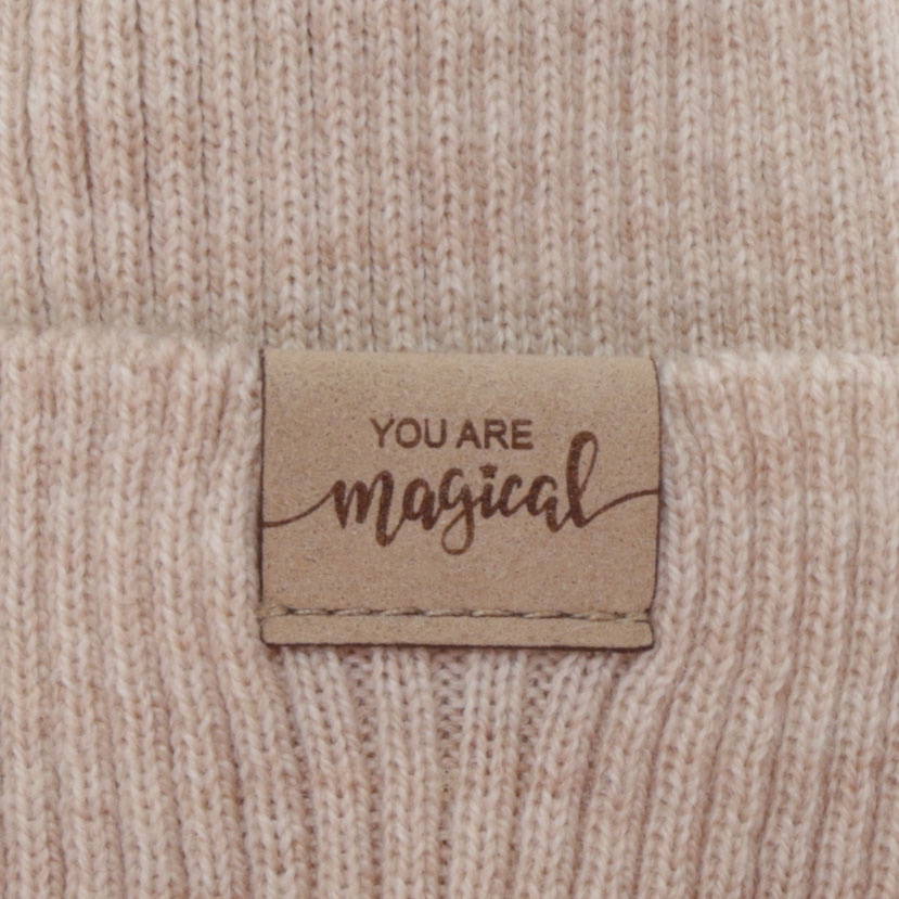 Herbst und Frühlingsset Mädchen: Mütze und Schlauchschal, beige, 100% Merinowolle, Magenta