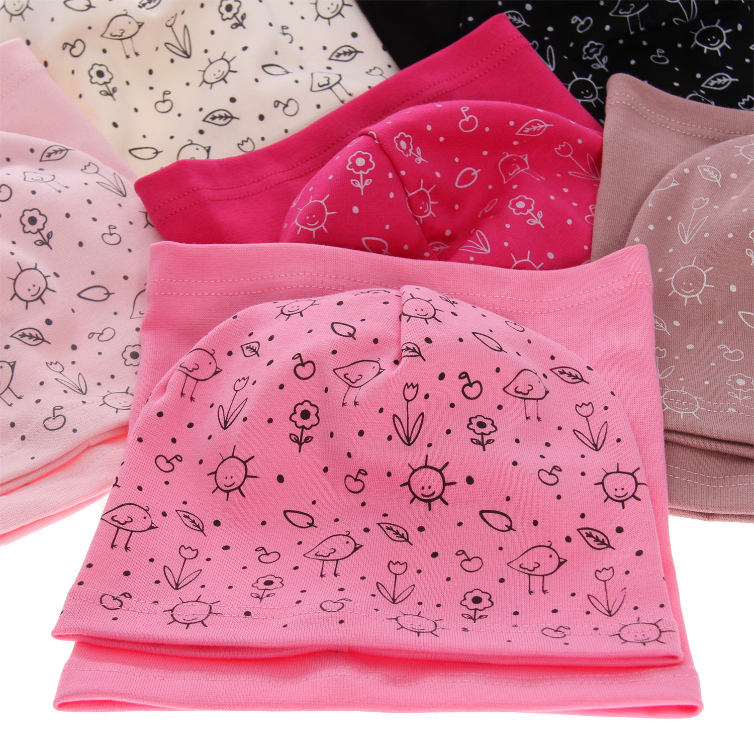 Herbst und Frühlingsset Mädchen baumwolle: Mütze und Schlauchschal Rosa Sesja