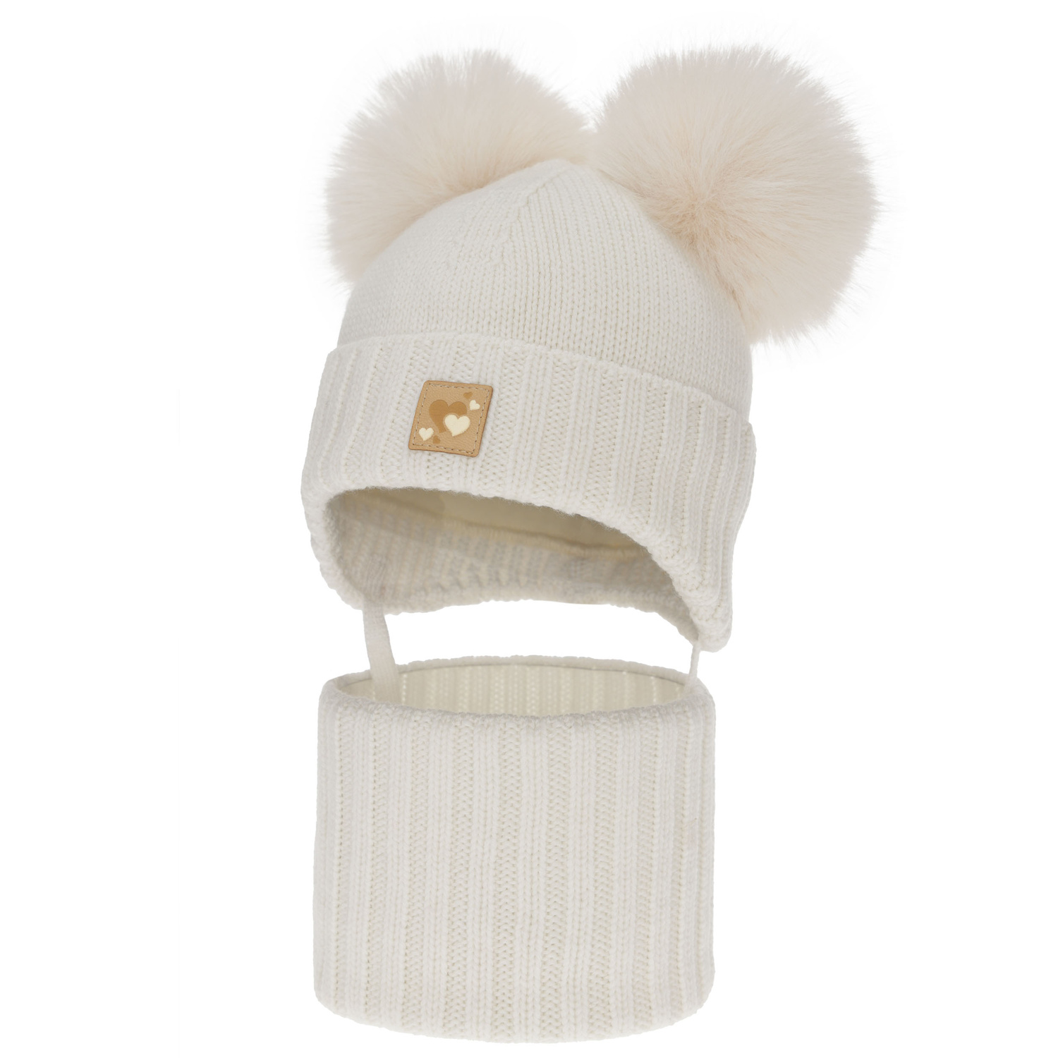 Mädchen Mütze und Schal, Winter Set, weiß, 100% Merinowolle, gefüttert mit Wollfleece, Ronia