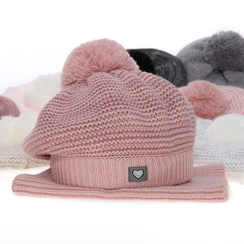 Winterset Mädchen: Mütze und Schlauchschal mit Bommel Rosa Lira