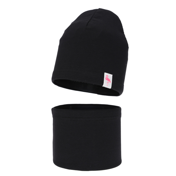 Herbst und Frühlingsset Mädchen baumwolle: Mütze und Schlauchschal, Schwarz, Rumilla