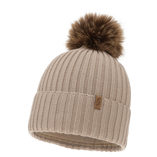 Wintermütze Damen, beige, mit Merinowolle, Zamira