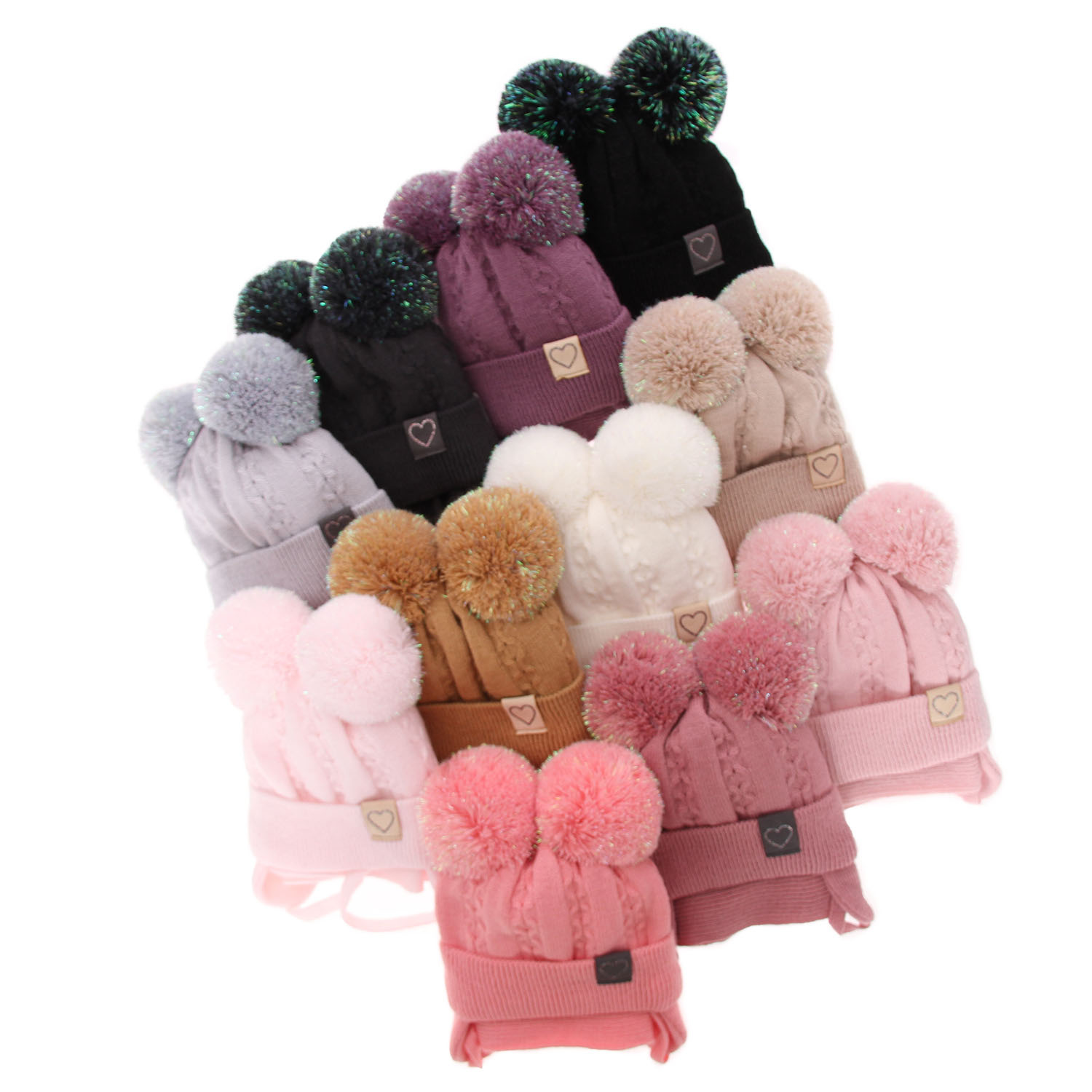 Winterset Mädchen: Mütze und Schal mit zwei Bommeln Schwarz Rozi