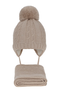 Winterset Mädchen: Mütze und Schal mit Bommel Beige Candy