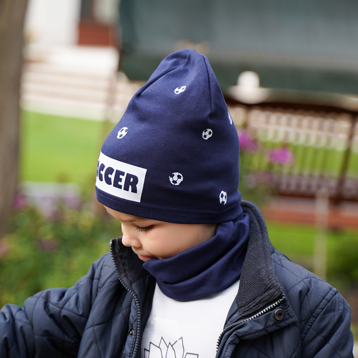 Herbst und Frühlingsset Jungen: Mütze und Schlauchschal Orange Soccer