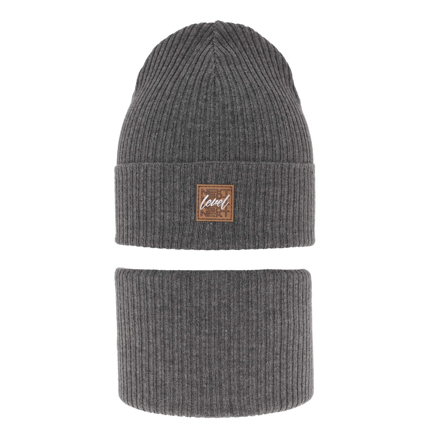 Herbst und Frühlingsset Jungen: Mütze und Schlauchschal, mit Baumwolle, Grau Fenix