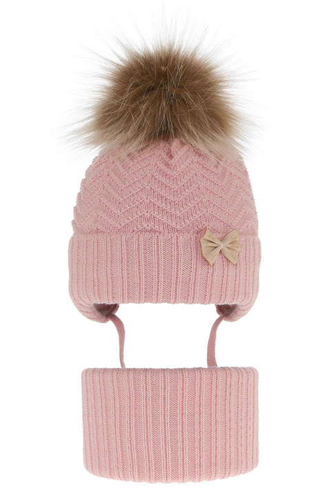 Winterset Mädchen: Mütze und Schlauchschal mit Bommel Rosa Chloe